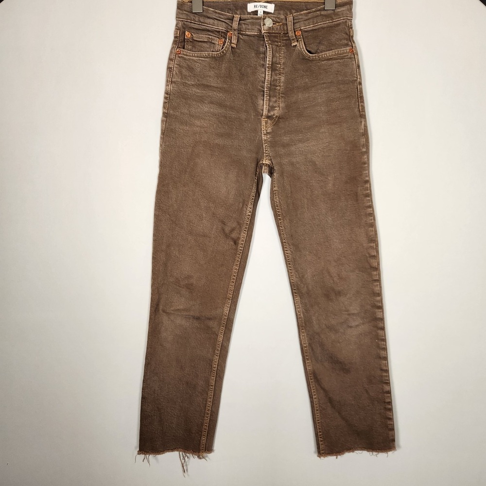 RE/DONE Women's 70s Ultra High-Rise Straight Jeans in Washed Chocolate size 26